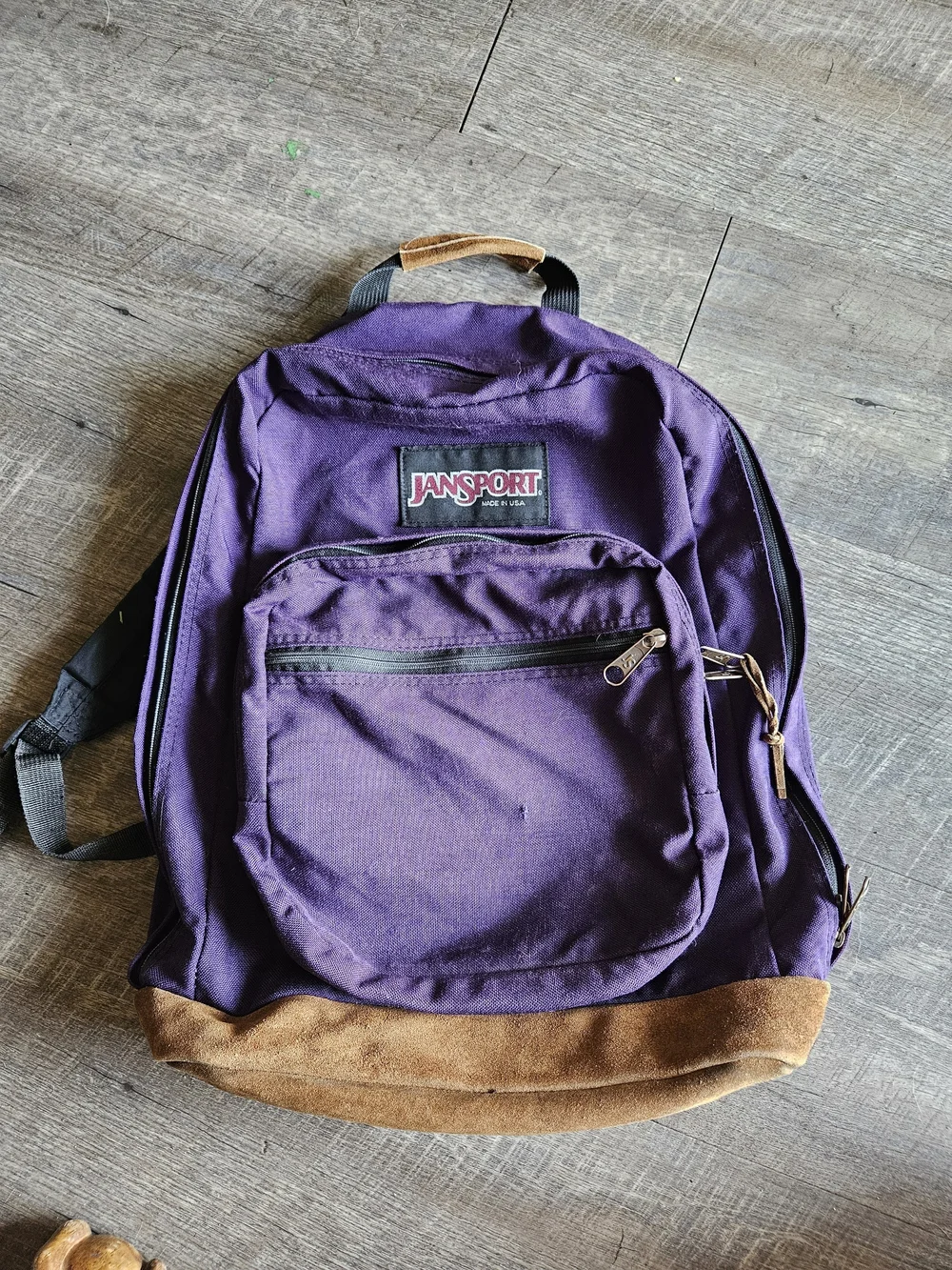 vintage JanSport Purple Canvas Backpack with Suede Base